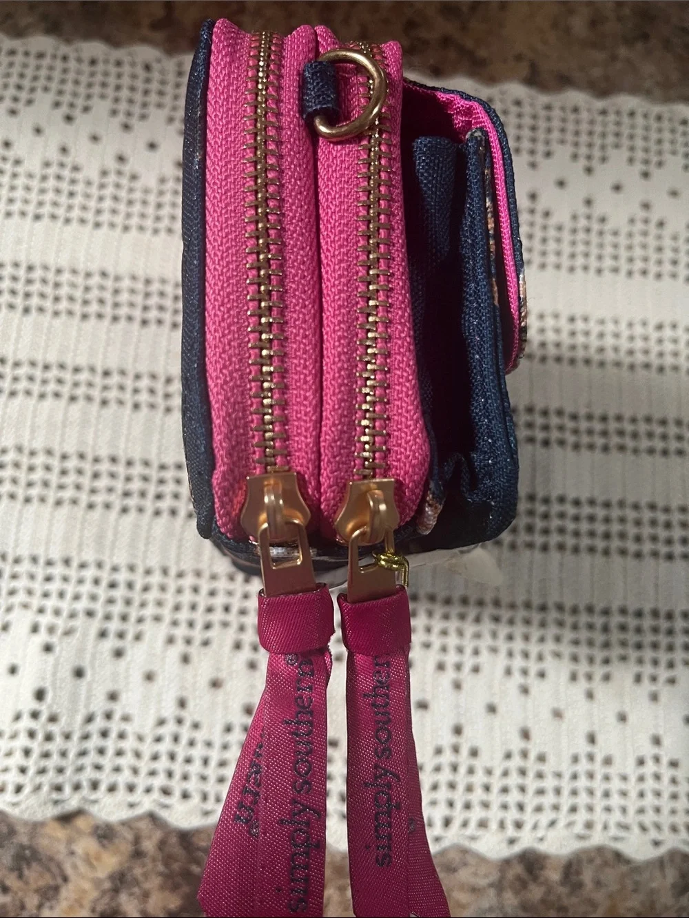 Simply Southern Quilted navy& Pink Dog-Print Women's Wallet wristlet NWT